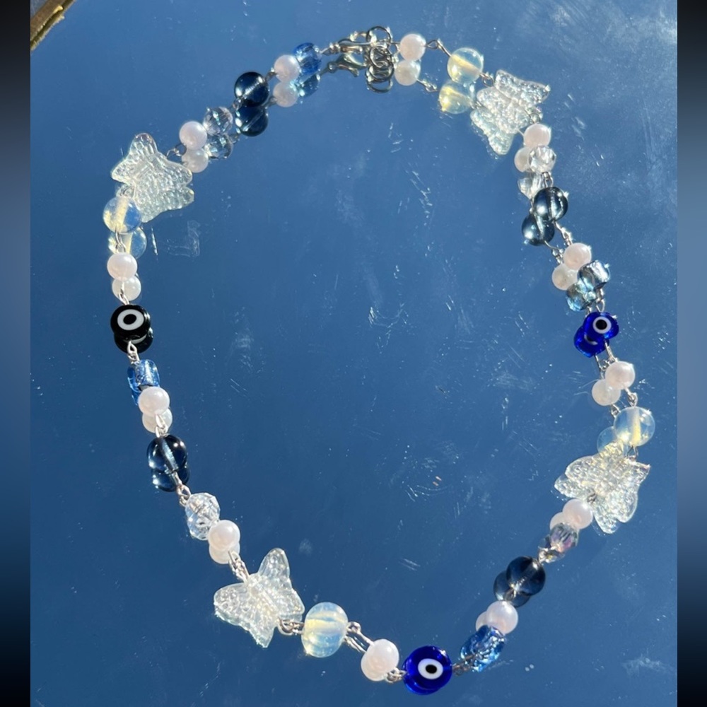 blue beaded necklace